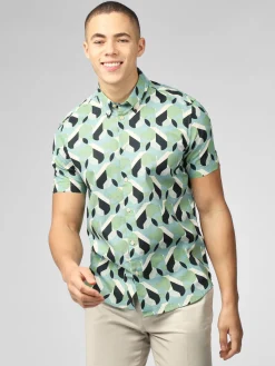 Ben Sherman Shirts^Art Deco Print Shirt - Grass Green