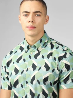 Ben Sherman Shirts^Art Deco Print Shirt - Grass Green