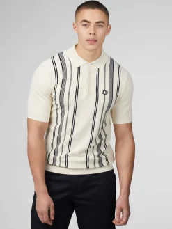 Ben Sherman Sweaters & Knits^B By Crinkle Cotton Stripe Polo - Ivory