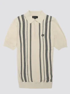 Ben Sherman Sweaters & Knits^B By Crinkle Cotton Stripe Polo - Ivory