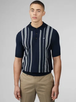 Ben Sherman Sweaters & Knits^B By Crinkle Cotton Stripe Polo - Dark Navy