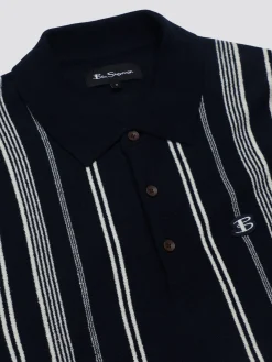 Ben Sherman Sweaters & Knits^B By Crinkle Cotton Stripe Polo - Dark Navy