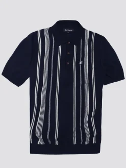 Ben Sherman Sweaters & Knits^B By Crinkle Cotton Stripe Polo - Dark Navy