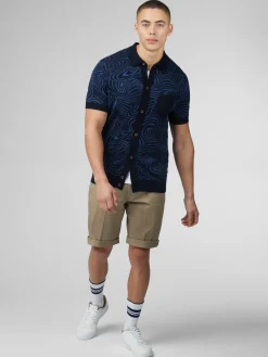 Ben Sherman Sweaters & Knits^B By Swirl Jacquard Button Through Polo - Dark Navy