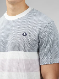 Ben Sherman T-Shirts & Tees^B By Textured Block Stripe Tee - Dark Navy