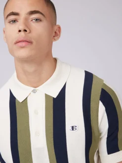 Ben Sherman Sweaters & Knits^B By Vertical Stripe Knit Polo Ivory