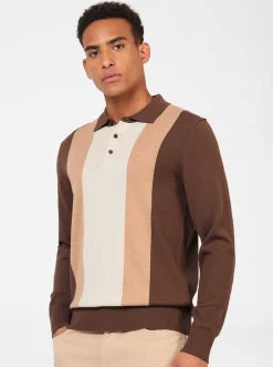 Ben Sherman Sweaters & Knits^Block Stripe Merino Knit Polo - Chocolate