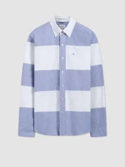 Ben Sherman Shirts^Brighton Oxford Organic Garment Dye Rugby Shirt Navy White Stripe