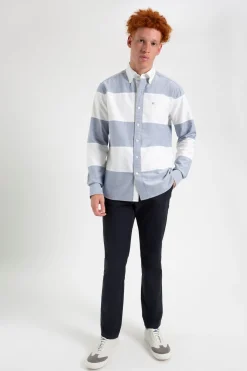 Ben Sherman Shirts^Brighton Oxford Organic Garment Dye Rugby Shirt Navy White Stripe