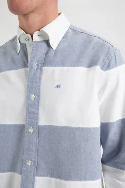 Ben Sherman Shirts^Brighton Oxford Organic Garment Dye Rugby Shirt Navy White Stripe
