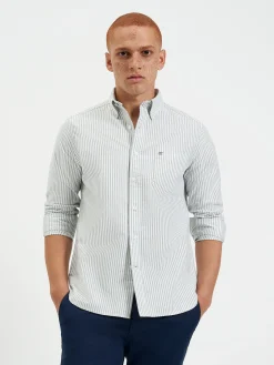 Ben Sherman Shirts^Brighton Oxford Organic Stripe Shirt - Forest Green Bengal Stripe