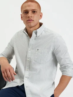 Ben Sherman Shirts^Brighton Oxford Organic Stripe Shirt - Forest Green Bengal Stripe