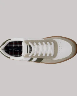Ben Sherman Shoes^Hyde Olive Stripe Sneaker - White