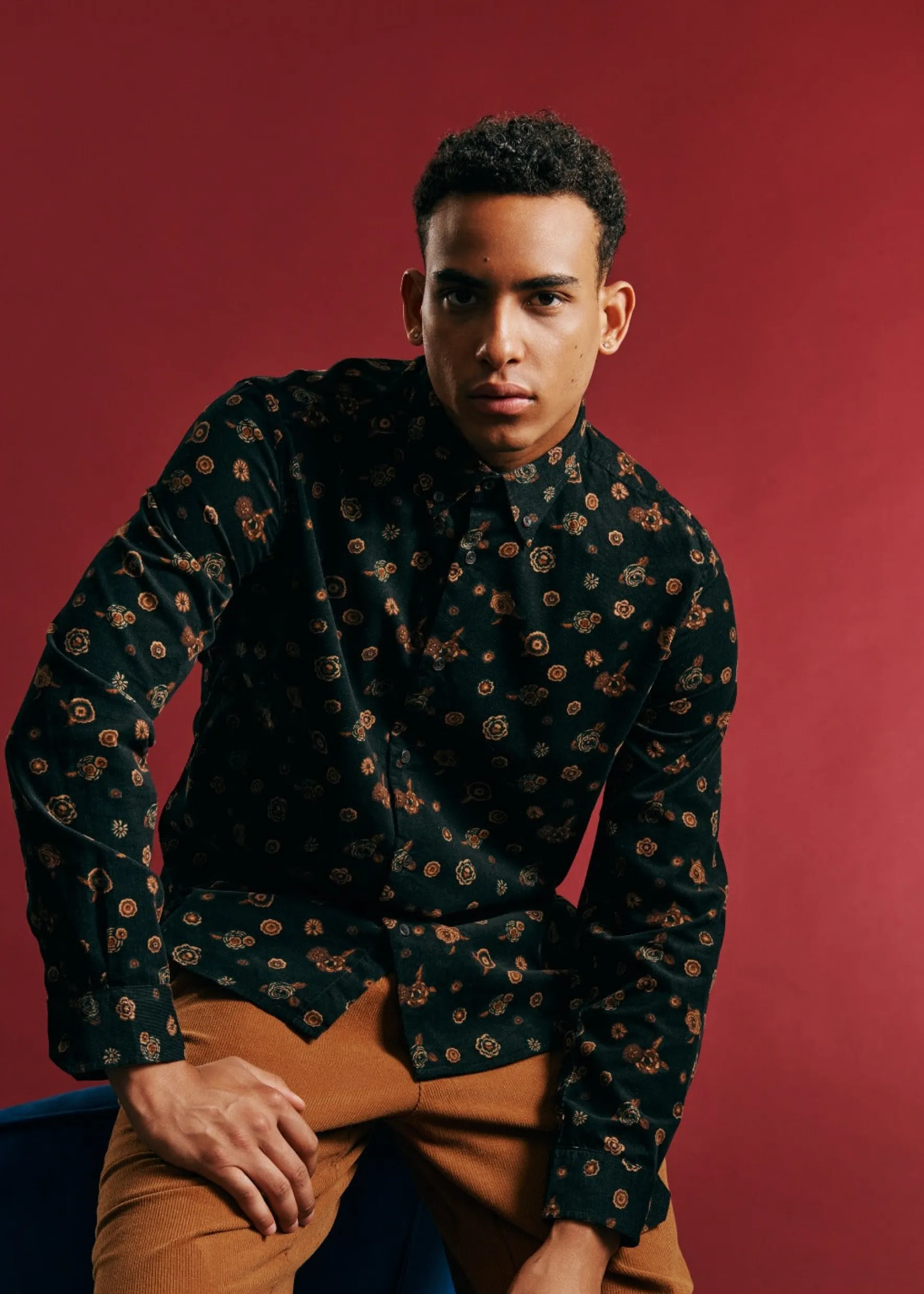 Ben Sherman Shirts^Retro Floral Print Corduroy Shirt Black