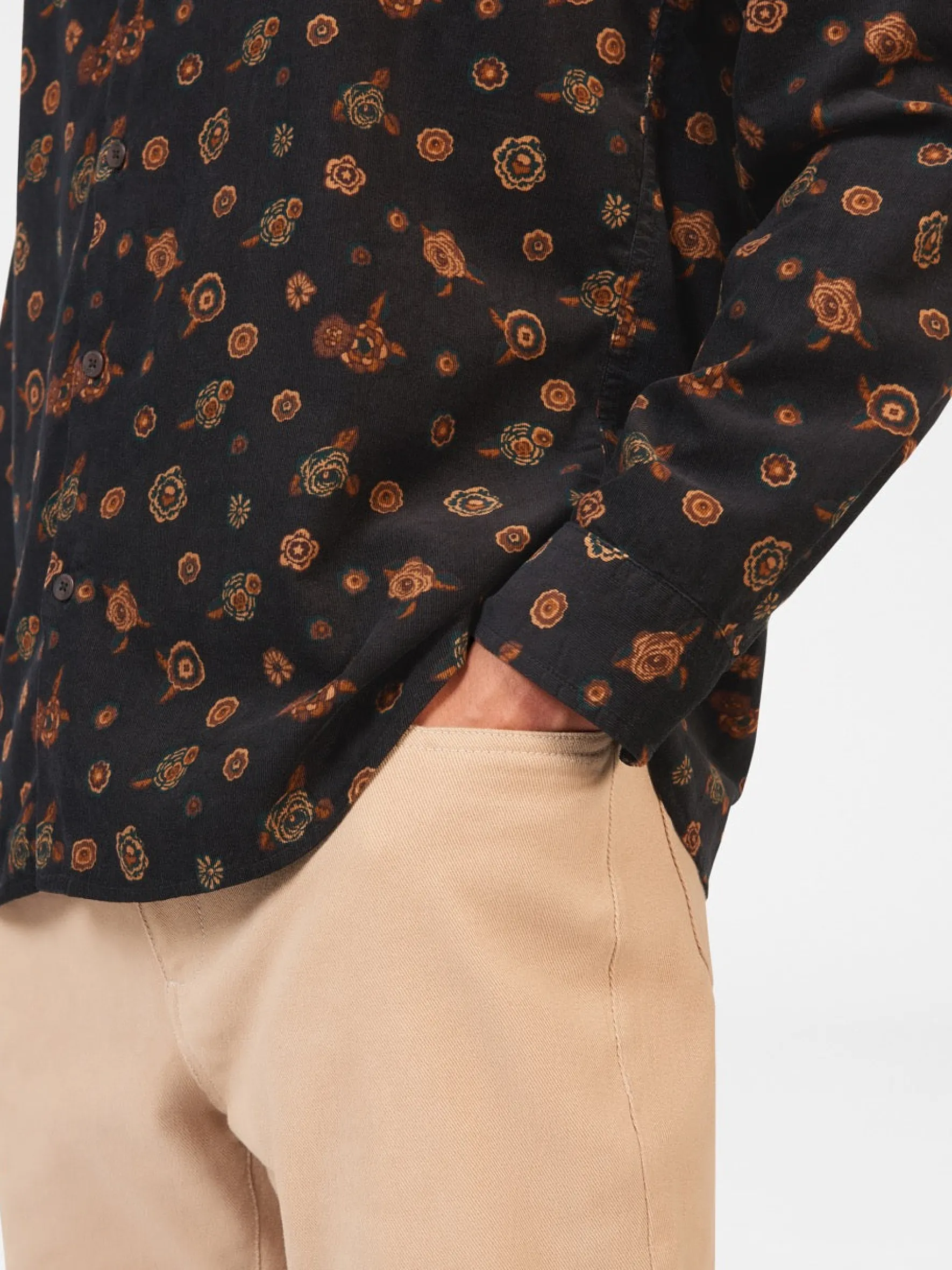 Ben Sherman Shirts^Retro Floral Print Corduroy Shirt Black