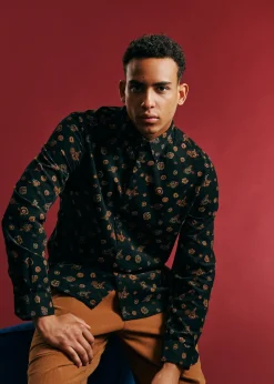 Ben Sherman Shirts^Retro Floral Print Corduroy Shirt Black
