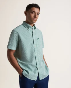 Ben Sherman Shirts^Seersucker Bengal Stripe Shirt - Green Green/Ecru