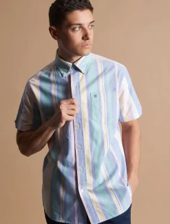 Ben Sherman Shirts^Short Sleeve Brighton Oxford Organic Stripe Shirt Deck Chair Multi Stripe