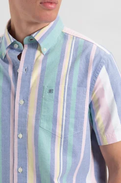 Ben Sherman Shirts^Short Sleeve Brighton Oxford Organic Stripe Shirt Deck Chair Multi Stripe