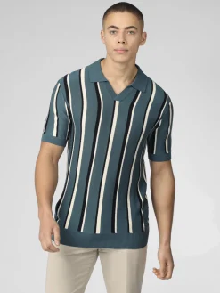 Ben Sherman Sweaters & Knits^Signature Vertical Stripe Open Neck Polo - Teal