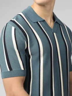 Ben Sherman Sweaters & Knits^Signature Vertical Stripe Open Neck Polo - Teal