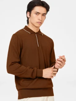 Ben Sherman Sweaters & Knits^Tipped Merino Knit Sweater Polo - Brown Utility Brown