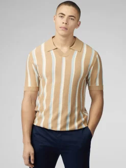 Ben Sherman Sweaters & Knits^Vertical Stripe Open Neck Polo - Stone