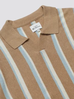 Ben Sherman Sweaters & Knits^Vertical Stripe Open Neck Polo - Stone